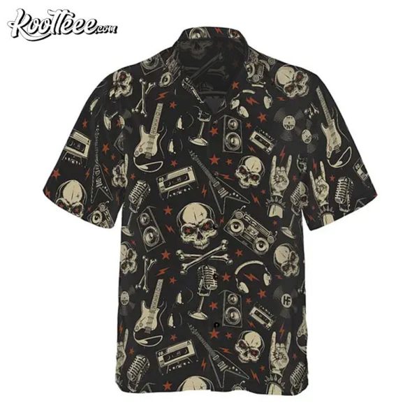 Rock N Roll Will Never Die Electric Guitar Skull Hawaiian Shirt