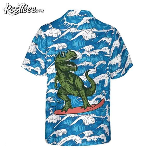 Surfing T-Rex Dinosaur Hawaiian Shirt