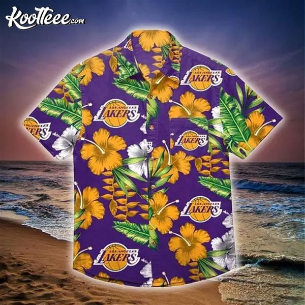 Los Angeles Lakers NBA Golden Hibiscus Green Leaves Hawaiian Shirt