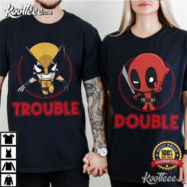 Deadpool And Wolverine Double Trouble Matching Couple Shirts