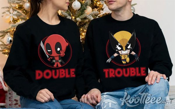 Deadpool And Wolverine Double Trouble Matching Couple Shirts