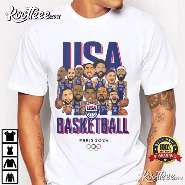 Team USA Basketball Olympic Paris 2024 Cartoon T-Shirt