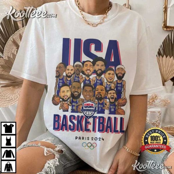 Team USA Basketball Olympic Paris 2024 Cartoon T-Shirt