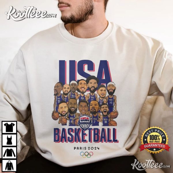 Team USA Basketball Olympic Paris 2024 Cartoon T-Shirt