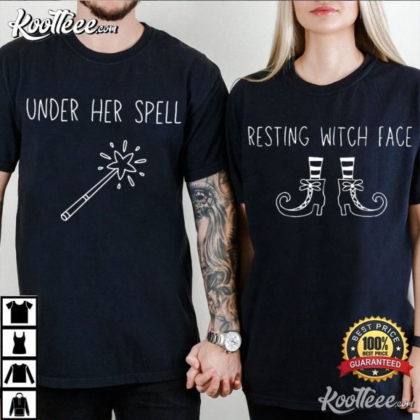 Resting Witch Face And Under Her Spell Halloween Couple Shirts