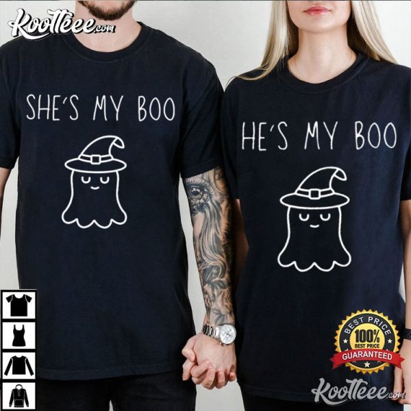 Boo Ghost Witch Matching Halloween Couple Shirts