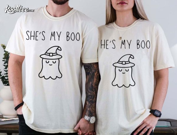 Boo Ghost Witch Matching Halloween Couple Shirts