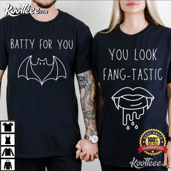 Vampire Bat Halloween Matching Couple Shirts