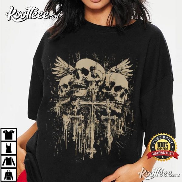 Skull Cross Wings Alt Grunge Gothic Emo Aesthetic T-Shirt