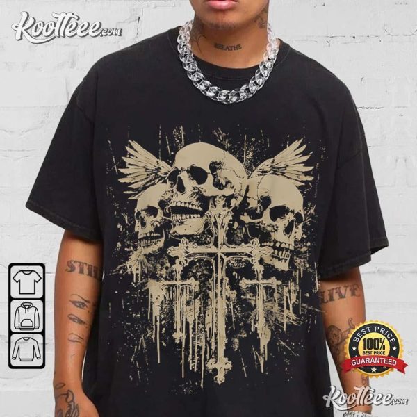 Skull Cross Wings Alt Grunge Gothic Emo Aesthetic T-Shirt