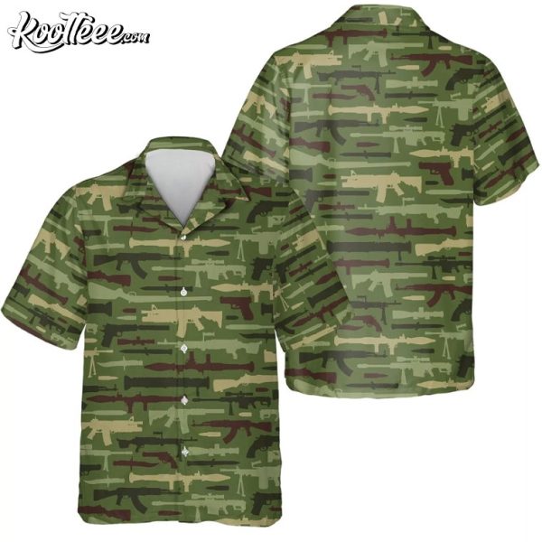 Guns Camo Military Green Hawaiian Shirt