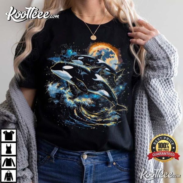 Orca Space Planets Stars Whale Lover T-Shirt