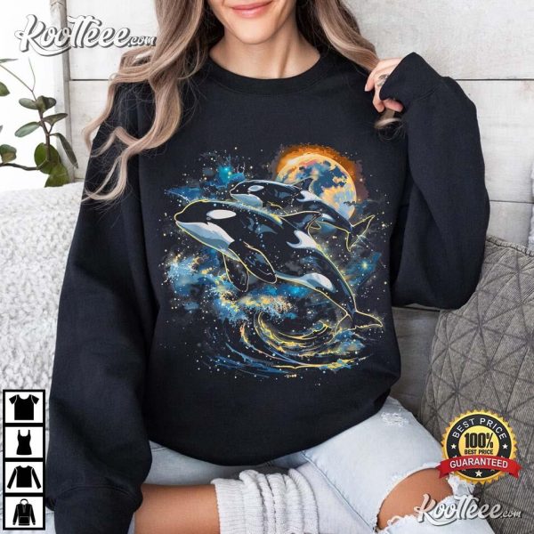 Orca Space Planets Stars Whale Lover T-Shirt