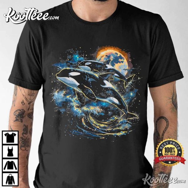 Orca Space Planets Stars Whale Lover T-Shirt