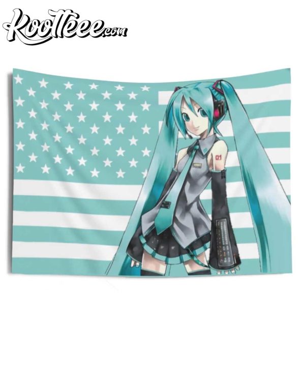 Hatsune Miku Vocaloid American Flag Wall Tapestry