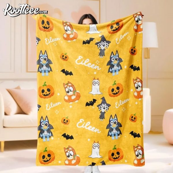 Bluey Halloween Pumpkin Bat Custom Baby Fleece Blanket