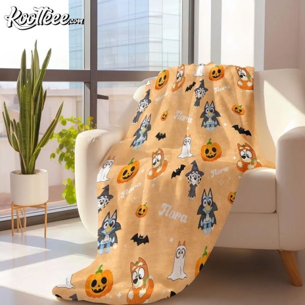 Bluey Halloween Pumpkin Bat Custom Baby Fleece Blanket