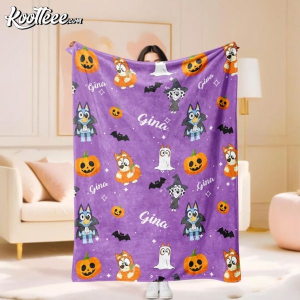 Halloween Bluey Pumpkin Bat Custom Fleece Blanket