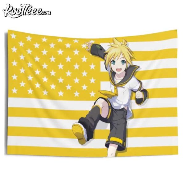 Kagamine Len Vocaloid American Flag Wall Tapestry