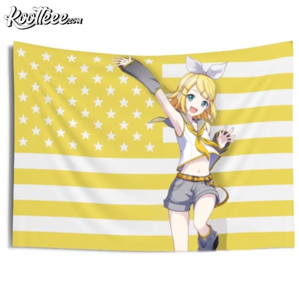 Kagamine Rin Vocaloid American Flag Wall Tapestry