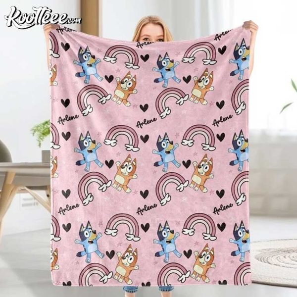 Bluey Pink Rainbow Personalized Fleece Blanket