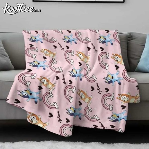 Bluey Pink Rainbow Personalized Fleece Blanket