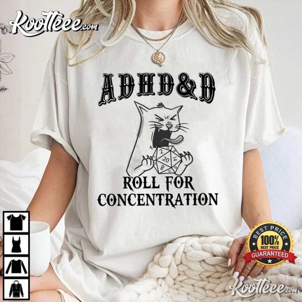 ADHD DnD Cat Roll For Concentration Gamer T-Shirt