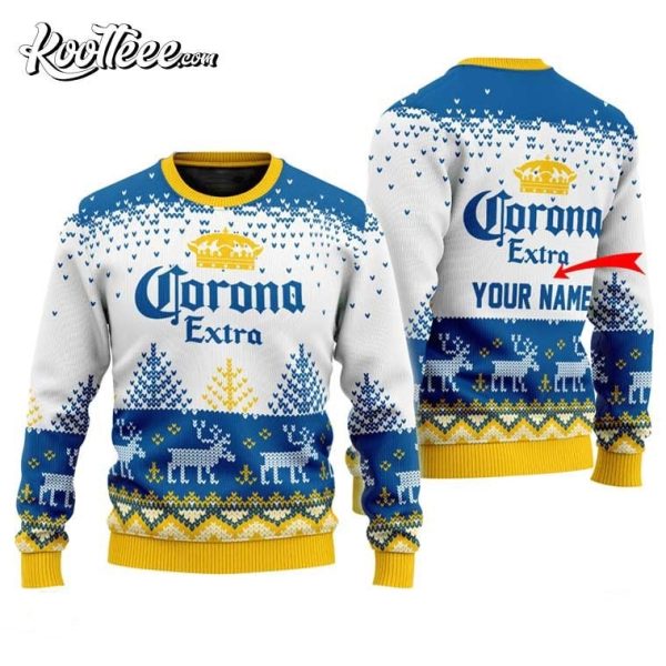 Personalized Corona Extra Reindeer Ugly Sweater