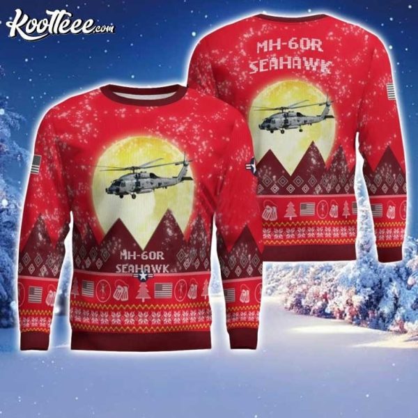 MH60R Seahawk Aircraft Moonlight Red Ugly Christmas Sweater