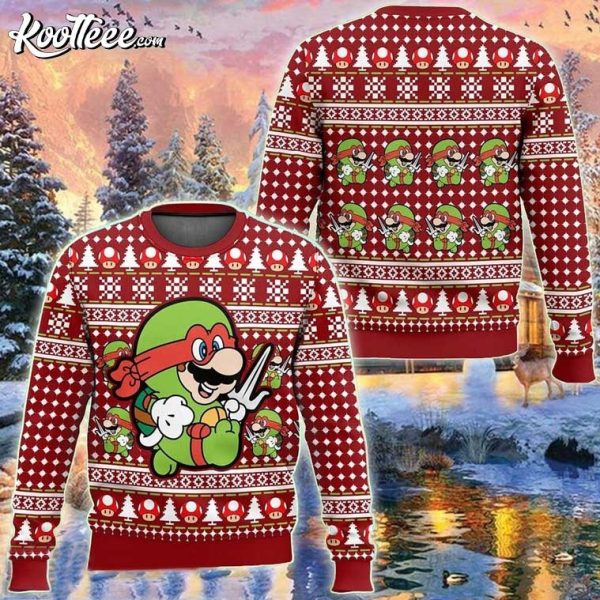 Super Raph Bro Super Mario Ninja Turtles Ugly Christmas Sweater