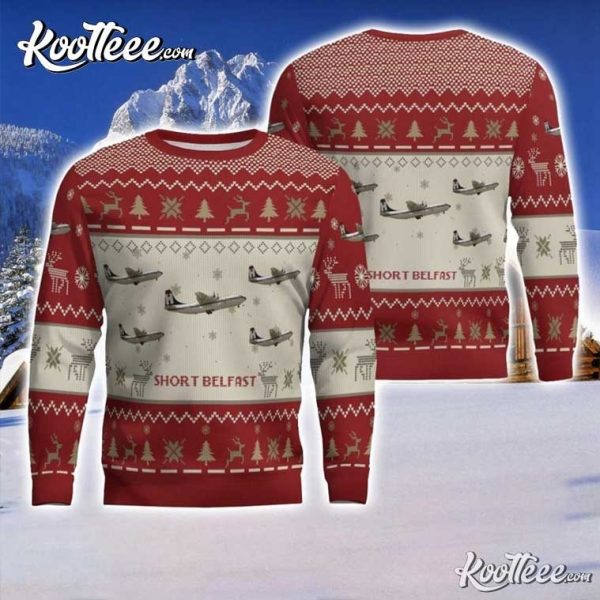 Short Belfast Aircraft Red Ugly Christmas Sweater