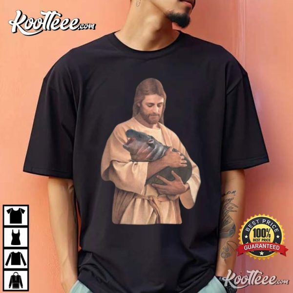 Jesus Holding Moo Deng Funny Meme T-Shirt