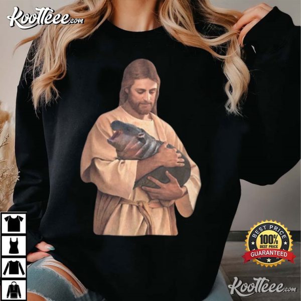 Jesus Holding Moo Deng Funny Meme T-Shirt