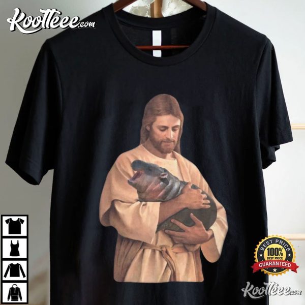 Jesus Holding Moo Deng Funny Meme T-Shirt