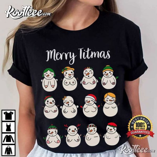 Snowman Merry Boobmas Naughty Funny Gift T-Shirt