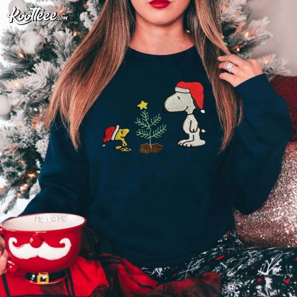 Snoopy Christmas Tree Plant Embroidered Sweatshirt