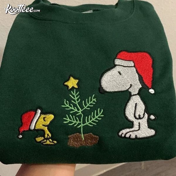 Snoopy Christmas Tree Plant Embroidered Sweatshirt