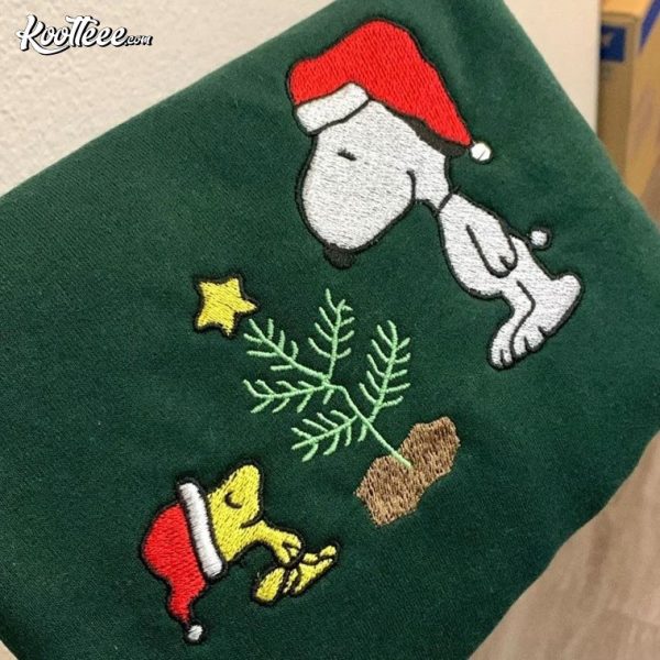 Snoopy Christmas Tree Plant Embroidered Sweatshirt