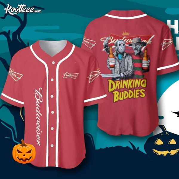 Budweiser Halloween Freddy And Jason Drinking Buddies Baseball Jersey