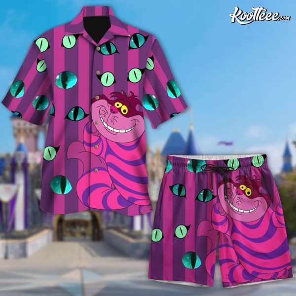 Cheshire Cat With Eyes Wonderland Hawaiian Shirt And Shorts