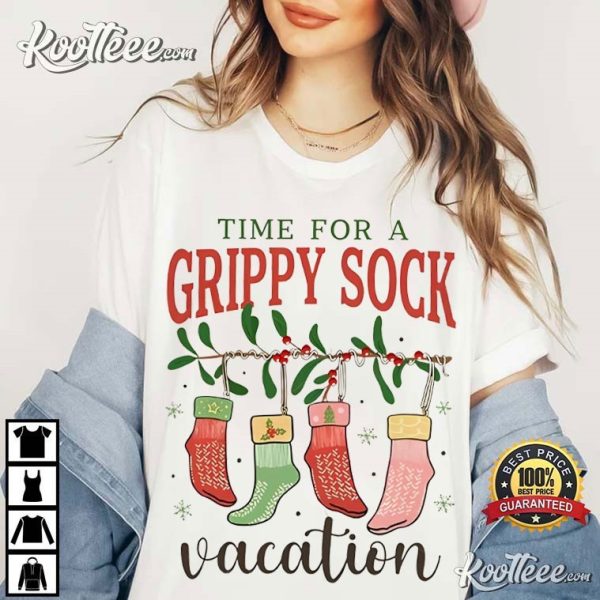 Christmas Grippy Sock Vacation Mental Health T-Shirt