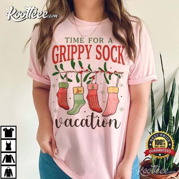 Christmas Grippy Sock Vacation Mental Health T-Shirt