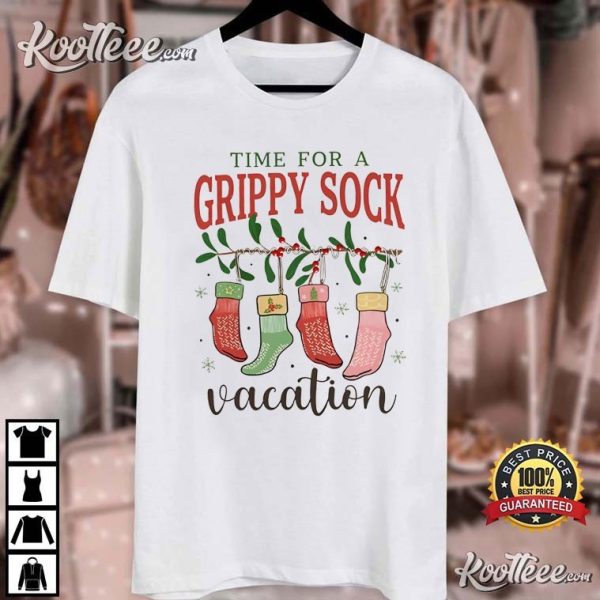 Christmas Grippy Sock Vacation Mental Health T-Shirt