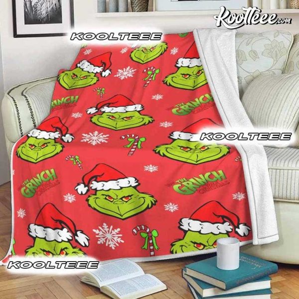 Santa Grinch Pattern Christmas Fleece Throw Blanket