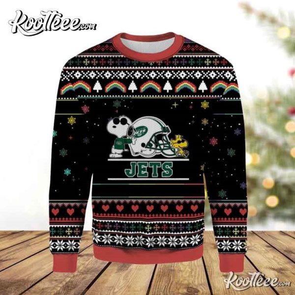 New York Jets Snoopy And Woodstock Ugly Christmas Sweater