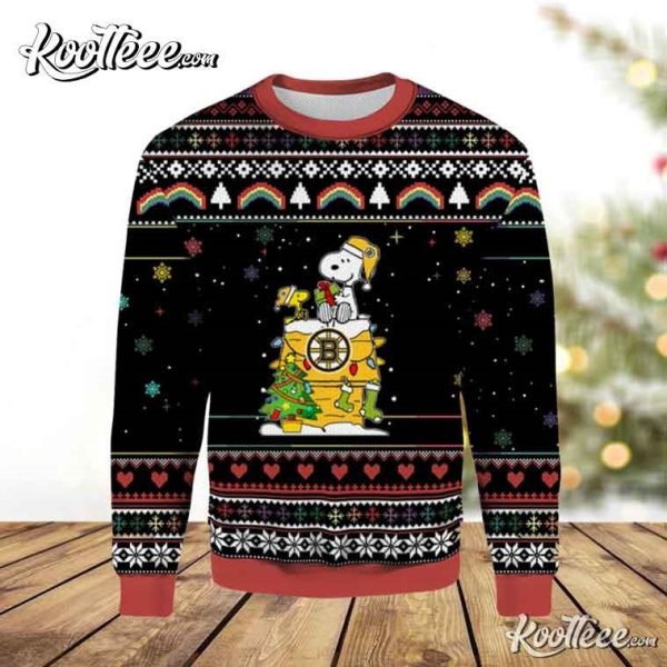 Boston Bruins Snoopy And Woodstock Ugly Christmas Sweater