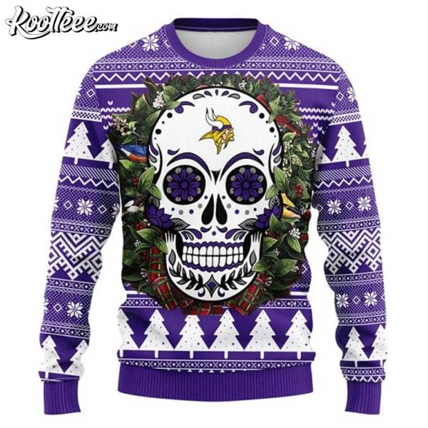 Minnesota Vikings Skull Flower Ugly Christmas Sweater