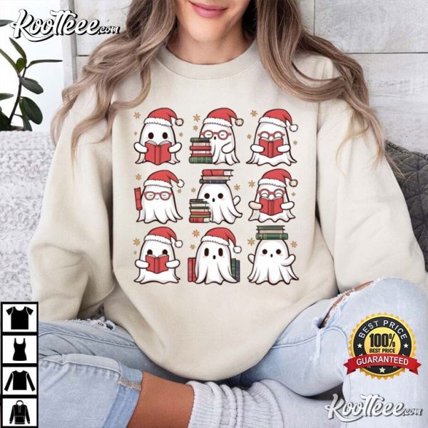 Book Lover Christmas Ghost Booktrovert T-Shirt