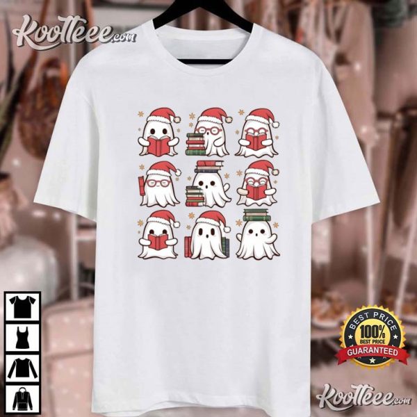 Book Lover Christmas Ghost Booktrovert T-Shirt