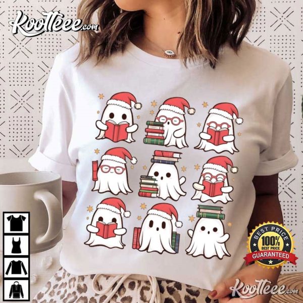 Book Lover Christmas Ghost Booktrovert T-Shirt